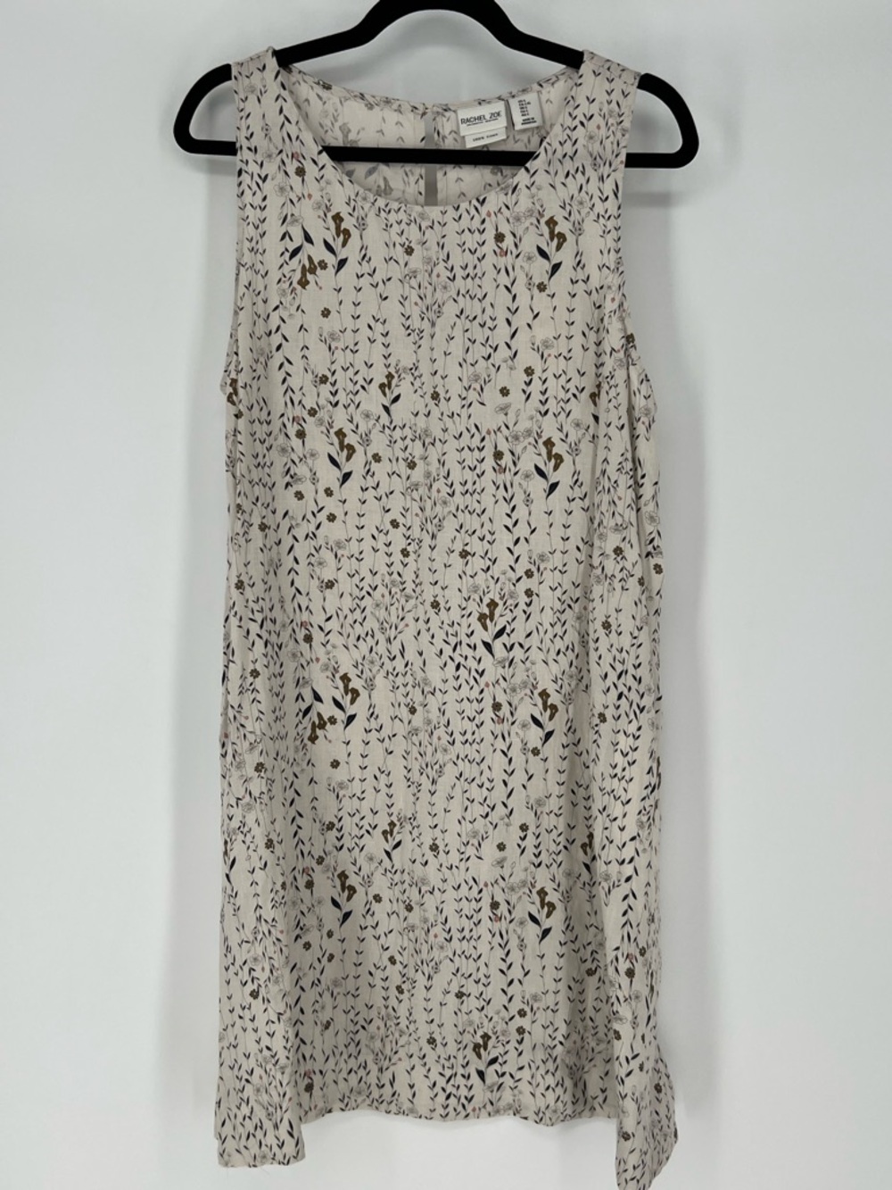 Rachel Zoe Linen Floral Shift Dress in Cream with Black‎ & Soft Coral Accents